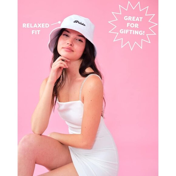 🆕Women White Cotton Bucket Hat Bridal Shower Engagement Party Accessory - Picture 4 of 9